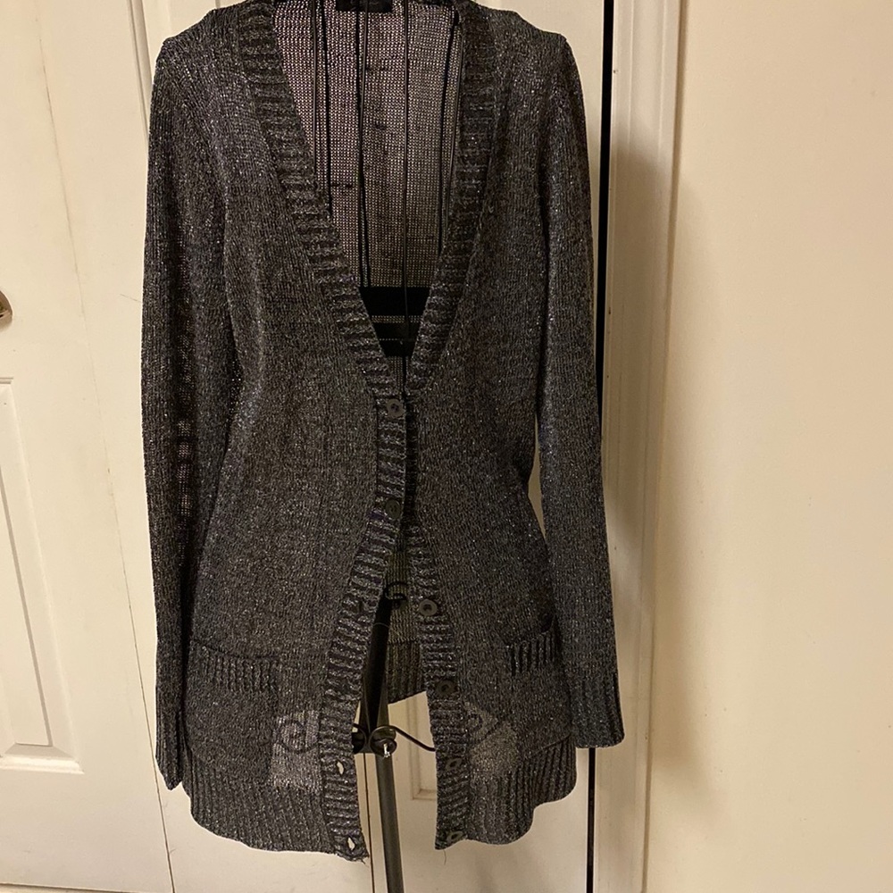 Oversized black & silver button front sweater
